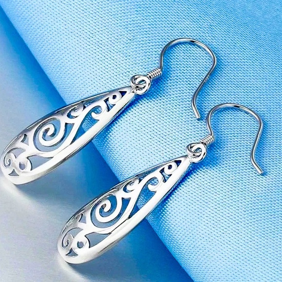 Any 2/$20! Silver Openwork Teardrop Boho Earrings - Picture 6 of 10
